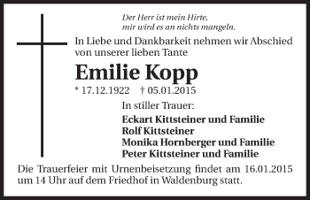 Traueranzeige von Emilie Kopp 