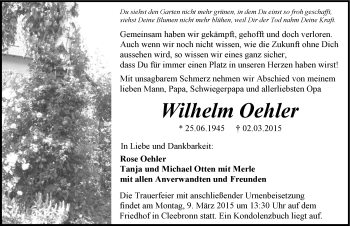 Traueranzeige von Wilhelm Oehler 