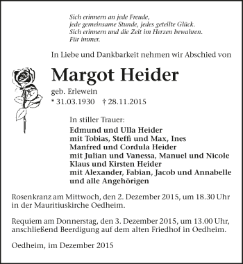 Traueranzeige von Margot Heider 