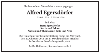 Traueranzeige von Alfred Egersdörfer 