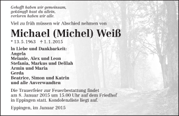 Traueranzeige von Michael Weiß 