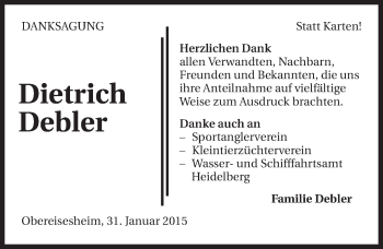 Traueranzeige von Dietrich Debler 