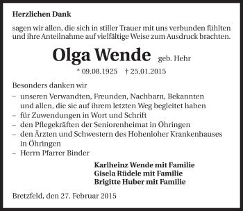 Traueranzeige von Olga Wende 
