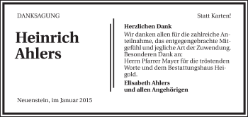 Traueranzeige von Heinrich Ahlers 