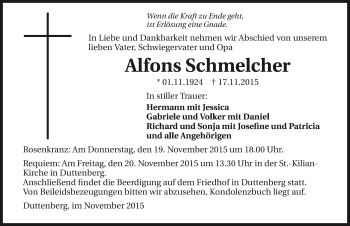 Traueranzeige von Alfons Schmelcher 