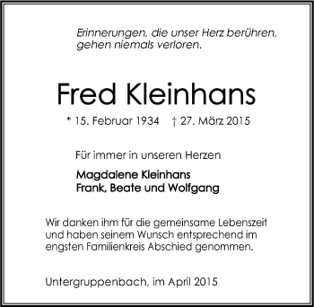 Traueranzeige von Fred Kleinhans 