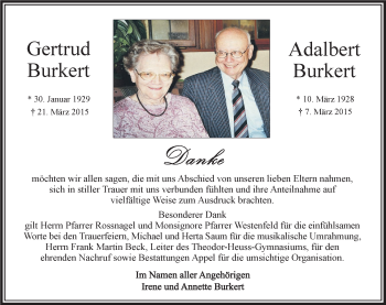 Traueranzeige von Gertrud und Adalbert Burkert 