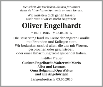 Traueranzeige von Oliver Engelhardt 