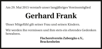 Traueranzeige von Gerhard Frank 
