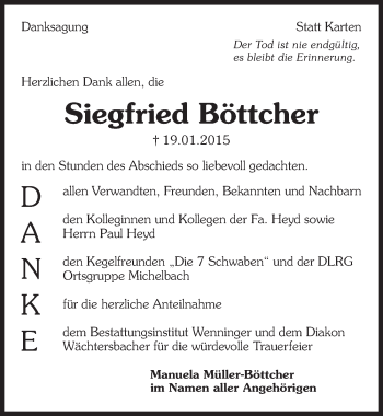 Traueranzeige von Siegfried Böttcher 