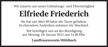 Traueranzeige von Elfriede Friederich 