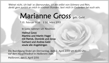 Traueranzeige von Marianne Gross 
