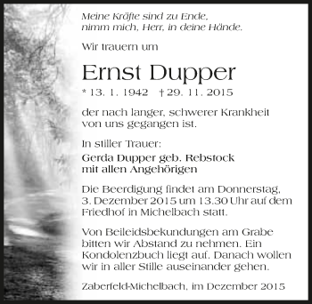 Traueranzeige von Ernst Dupper 
