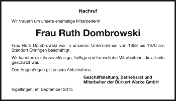 Traueranzeige von Ruth Dombrowski 