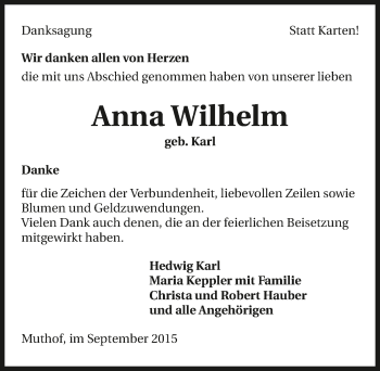 Traueranzeige von Anna Wilhelm 