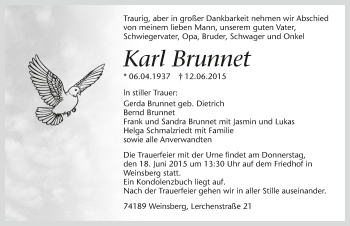 Traueranzeige von Karl Brunnet 