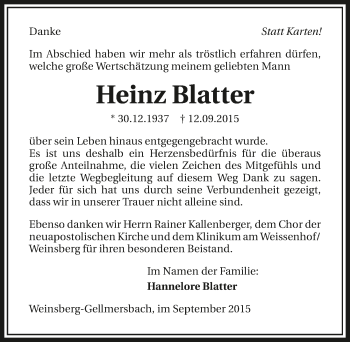 Traueranzeige von Heinz Blatter 