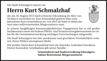 Traueranzeige von Kurt Schmalzhaf 