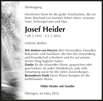 Traueranzeige von Josef Heider 