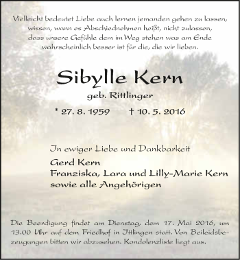 Traueranzeige von Sibylle Kern 