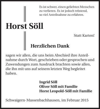Traueranzeige von Horst Söll 