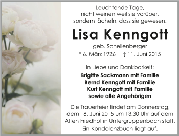 Traueranzeige von Lisa Kenngott 