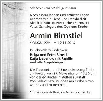 Traueranzeige von Armin Birnstiel 