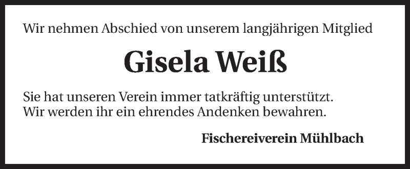  Traueranzeige für Gisela Weiß vom 31.01.2015 aus 