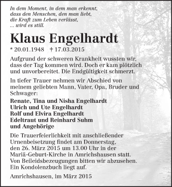 Traueranzeige von Klaus Engelhardt 