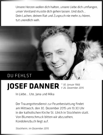 Traueranzeige von Josef Danner 