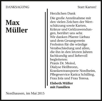 Traueranzeige von Max Müller 