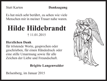 Traueranzeige von Hilde Hildebrandt 
