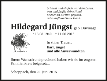 Traueranzeige von Hildegard Jüngst 