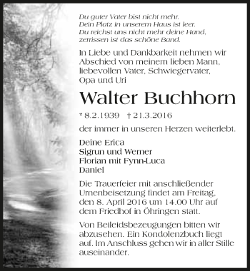 Traueranzeige von Walter Buchhorn 
