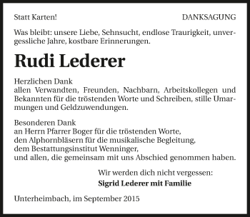 Traueranzeige von Rudi Lederer 