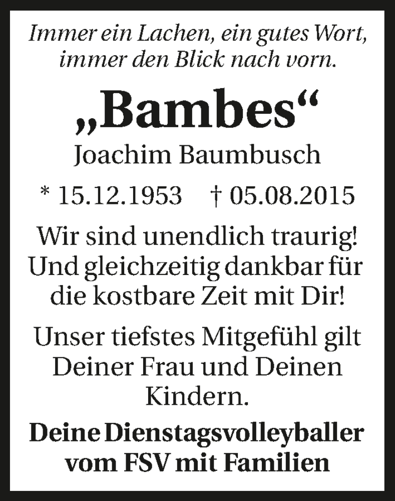  Traueranzeige für Joachim Baumbusch vom 12.08.2015 aus 