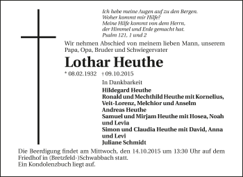 Traueranzeige von Lothar Heuthe 