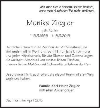 Traueranzeige von Monika Ziegler 