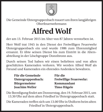 Traueranzeige von Alfred Wolf 