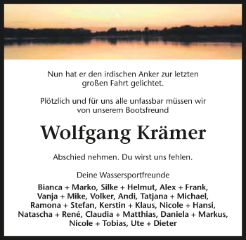 Traueranzeige von Wolfgang Krämer 
