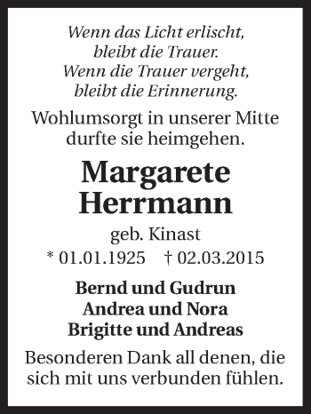 Traueranzeige von Margarete Herrmann 