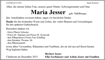 Traueranzeige von Maria Jesser 