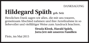 Traueranzeige von Hildegard Späth 