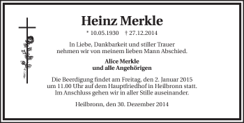 Traueranzeige von Heinz Merkle 