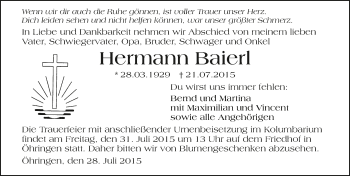 Traueranzeige von Hermann Baierl 