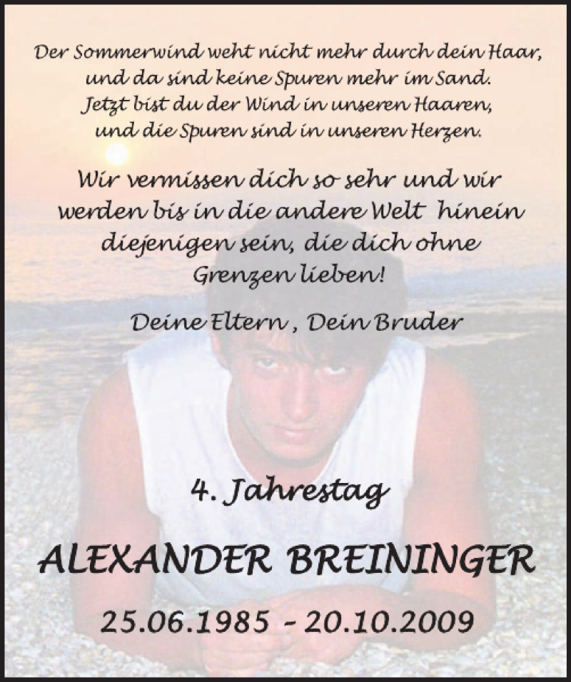  Traueranzeige für Alexander Breininger vom 19.10.2013 aus 