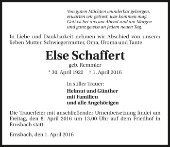 Traueranzeige von Else Schaffert 