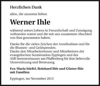 Traueranzeige von Werner Ihle 