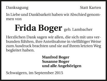 Traueranzeige von Frida Boger 
