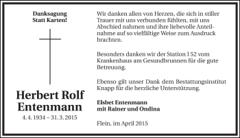 Traueranzeige von Herbert Rolf  Entenmann 